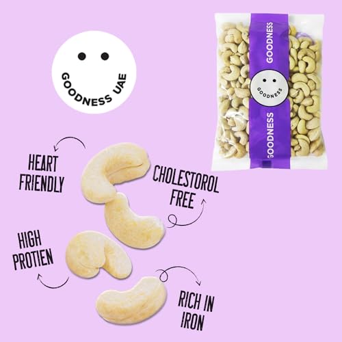 كاجو خام من جودنيس الإمارات | 1 كجم | غني بالزنك والمغنيسيوم | عالي في البروتين ومضادات الأكسدة | ألياف غذائية لنظام مناعي صحي ووجبات خفيفة صحية جاهزة للأكل | كاجو أبيض كامل