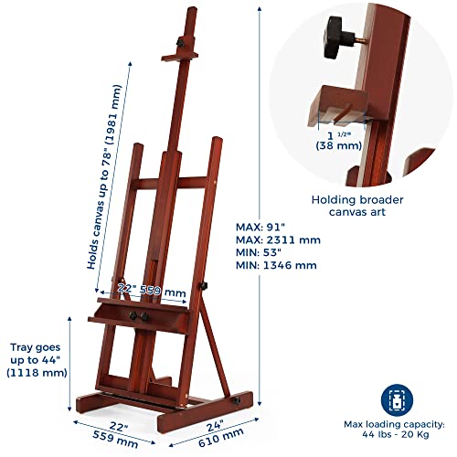 Image of VISWIN Large H-Frame Easel for Painting 53 inch-91 inch H, Adjustable Solid Beech Wood Heavy Duty Easel Stand with Storage Tray, Hold Canvas up to 78 inch, Art Easel for Adults, Artists - Walnut
