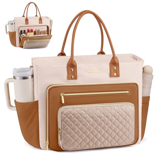 Image of LOVEVOOK Teacher Tote Bag for Women Work, Laptop Bag With Large Cup Holder, Professional Computer Briefcase, Nurse Bags Business Large Purses Handbag, Mother Gift, 15.6 Inch