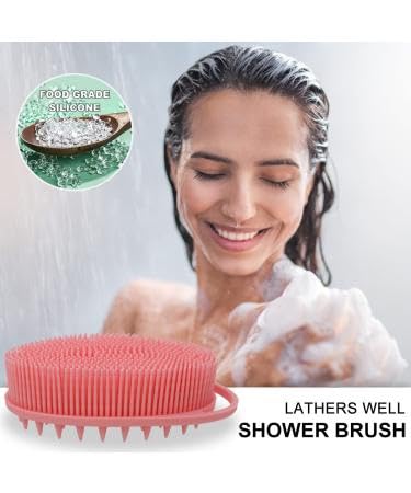Image of Ultra Soft Primum 2-in-1 Body & Shampoo Brush, Exfoliating Silicone Bath Scrubber, Premium Silicone Loofah, Scalp Massager, Super-Exfoliating & Lathering Body Scrubber, Shower Brush | BPA-Free | for Women and Men (With A Free Hook 2-pic) (PACK OF 2-pic)