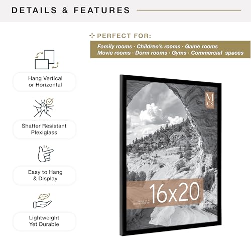 Image of MCS Everline Collection 16x20 Poster Frame Black, Vertical & Horizontal Wall Hanging Large Picture Frame for Photos, Posters & Art Prints (1-Pack)
