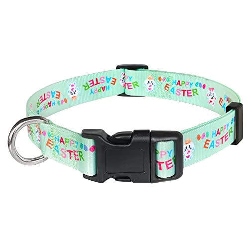 Malier Easter Dog Collar, Easter Bunny Egg Dog Collar Holiday Soft Dog Collar for Small Medium Large Dogs Pet (Large, Easter Green)