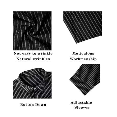 BAYAMO Men's Casual Button-Down Striped Shirts Long Sleeve Cotton Linen Shirts for Men Fashion Business Shirt4