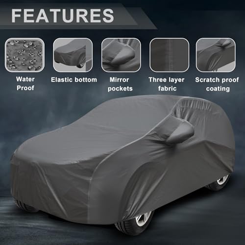 Image of Auto Hub Waterproof Car Cover Compatible with Santroo Xing (Model : 2019-Till Date) with Mirror Pockets, Soft Cotton Lining, Santroo Xing Car Cover Waterproof, Grey