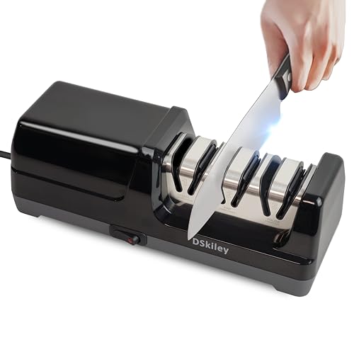 Electric Knife Sharpener for Kitchen – Professional 3-Stage 100% Diamond System with 20°...