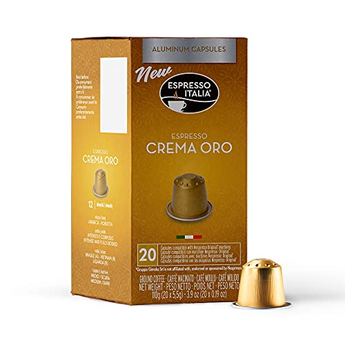 Compatible Nespresso Pods Original Machine Capsules - Espresso Italia Aluminum Coffee Pods Nespresso compatible pods with genuine Nespresso Pods Espresso. gourmet coffee (Crema Oro, 20)