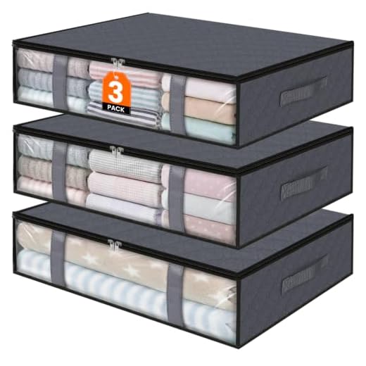 StorageRight Storage Bins Clothes Storage, Foldable Blanket Storage Bags, Under Bed Storage Containers for Organizing, Clothing, Bedroom, Comforter, Closet, Dorm, Quilts, Organizer, 3-Pack Grey