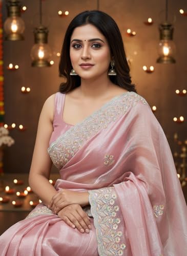 Image of Glory Sarees Women's Organza Chiffon Embroidery Work Scallop Border Saree With Blouse Piece (Chiffon101 Parent)