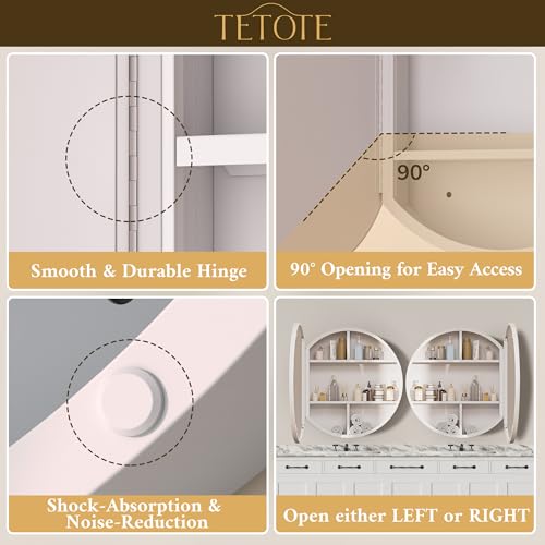 Image of TETOTE Bathroom Mirror Cabinet 28 x 28 White Round Bathroom Medicine Cabinet with Mirror Adjustable Shelves Farmhouse Wall Mirror with Storage Surface Mounted