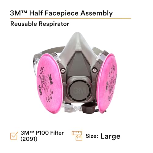 3M Half Facepiece Reusable Respirator Assembly Kit 6391, Large, 1 Kit | P100, Includes 2091 Particulate Filters, Lightweight, Comfortable, Easy to Adjust, Welding, Soldering, Asbestos - image 7