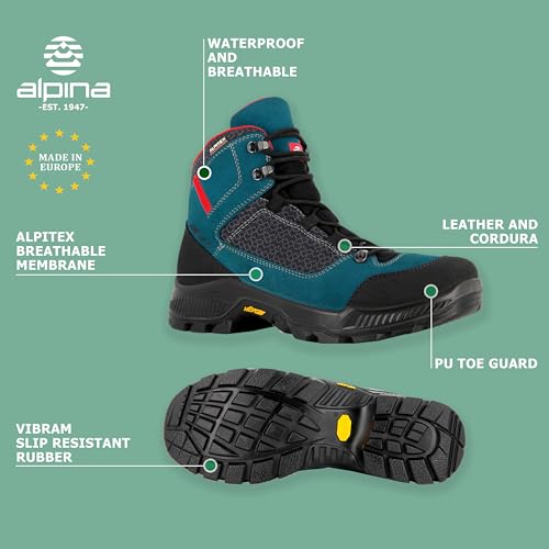 Alpina® HIKER Men’s Boots – Lightweight Ankle High Waterproof Hiking Shoes with Alpitex Breathable Membrane, Slip Resistant Sole, Suede and Fiber Upper, Comfortable Outdoor Footwear, Made in Europe3