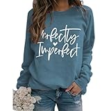 Noffish Women Perfectly Love Heart Imperfect Graphic Sweatshirt Long Sleeve Shirt (Blue,Small)