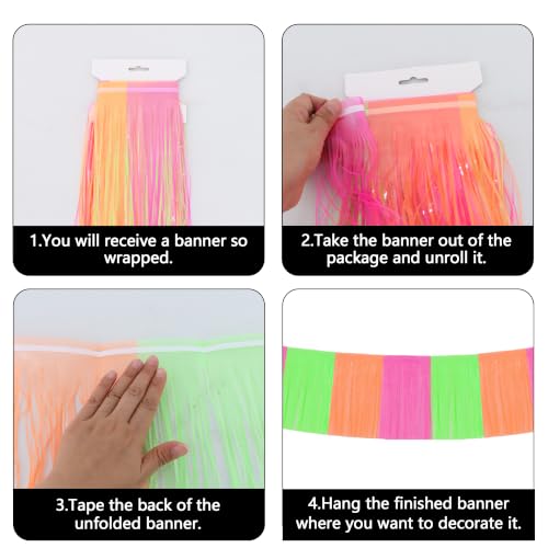 Image of BEISHIDA 3 Packs Metallic Foil Fringe Garland Fluorescent Yellow Purple Orange Wall Hanging Tinsel Fringe Banners for Car Floats Bridal Shower Wedding Birthday Graduation Party Decoration(30 Feet)