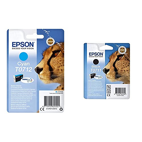 Cartouche Epson jet d'encre Cyan C13T071240 et Noir C13T071140 compatible Dash Replenishment