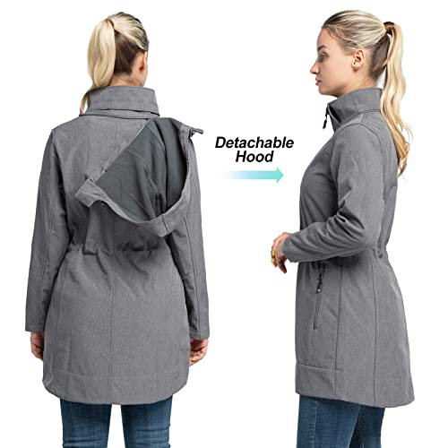 33,000Ft Women's Waterproof Softshell Long Rain Jacket With Hood Fleece Lined Windproof Windbreaker #TOP1