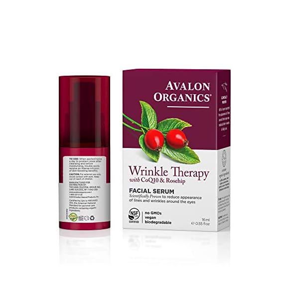 Avalon Organics Facial Serum, Wrinkle Therapy with CoQ10 & Rosehip, 0.55 Oz