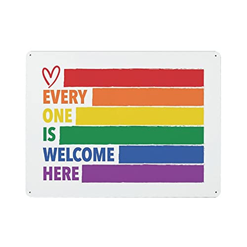 LGBT Poster – Everyone Is Welcome Here – Pride Vintage Poster Metall Blechschilder Wanddekoration Bar Club Lustige Küche Retro Salon Garage Geschenke für Mama Papa 30,5 x 40,6 cm