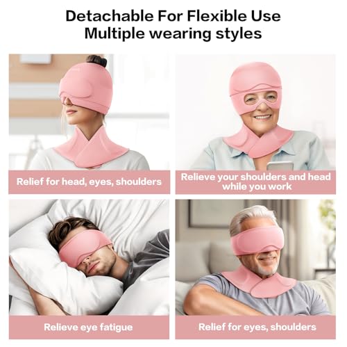 Image of Migraine Relief Cap and Neck Ice Pack Wrap with Ice Eye Masks,3 in 1 Detachable Hot and Cold Therapy Headache Relief Cap for Headaches, Stiff Neck,Eye Fatigue, Tension and Pain Pink