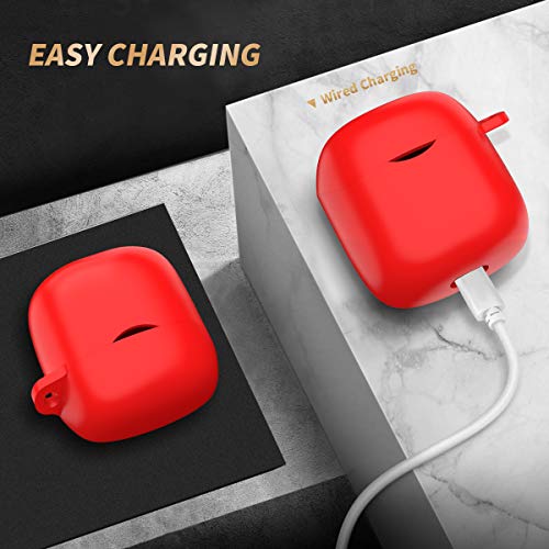 Image of Compatible JBL Tune 220 /225TWS, Case Cover Silicone Protective Case Skin for JBL Tune 220 /225TWS [with Carabiner] (Red)