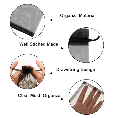 G2PLUS 100 Stück Schwarz Organzasäckchen 10x15 CM: Geschenk Organzabeutel, Hochzeit Organza-Beutelchen mit Kordelzug Sie als Hochzeit Bonbonsbeutel, Schmuckbeutel, Geschenkbeutel