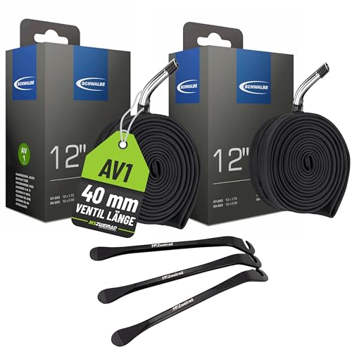 2X Schwalbe Schlauch AV1 12 Zoll, ETRTO Maß 47/62-203, Autoventil, 45°...