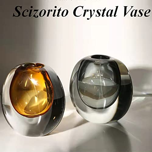 Crystal Vase, Modern Decorative Vase, Minimalist Floral Vase, Light Luxury Style for Home Decor, Centerpiece, Office, Pampas Grass, Dried Flowers, Flowers and Buds (Amber) - Image 6