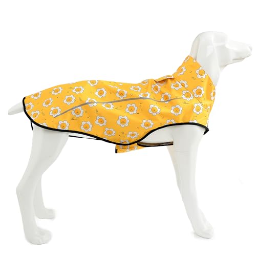 Mile High Life Chubasquero, chaqueta impermeable ligera con tira reflectante para perro, ropa ajustable a prueba de agua con cierre fácil para mascotas, sol amarillo, talla L
