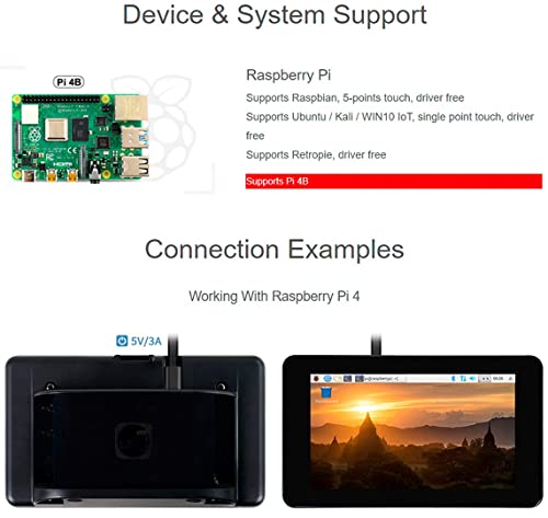 Image of waveshare 7inch DSI LCD with Case for Raspberry Pi 4 Model B, 800x480 TFT Capacitive Touchscreen Monitor Support Ubuntu /Kali / WIN10 IoT