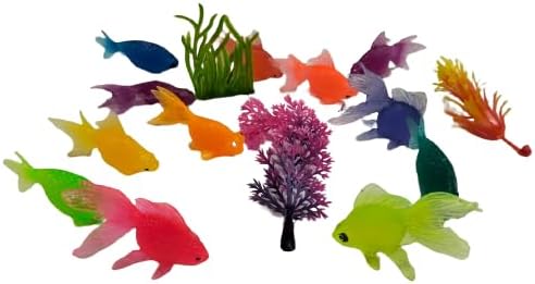 Chuz N Pick Deluxe Set of 12 Lifelike Plastic Fish Models with 3 Miniature Faux Plants โ Perfect for Decor, Creative Projects, and Engaging Storytelling! Multi-Colour