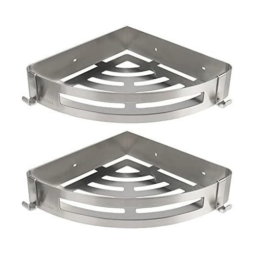 NearMoon Bathroom Corner Shelf Shower Caddy 2 Pack, No Drill, 304 Stainless Steel, with Two Hooks (Brushed Nickel)