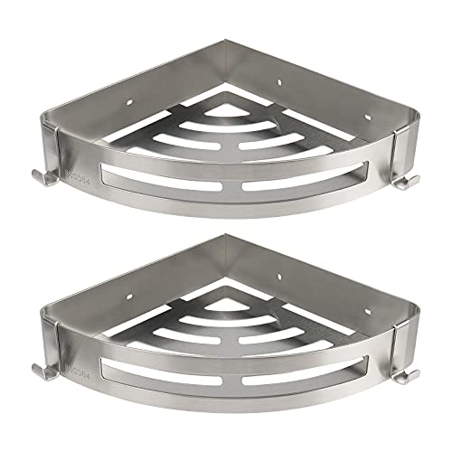 NearMoon Bathroom Shower Caddy 2 Pack, 304 Stainless Steel Shower Organizer with 2 Hooks, No Drill (Corner Shelf, Brushed Nickel) by NearMoon - Used condition - US$22.55