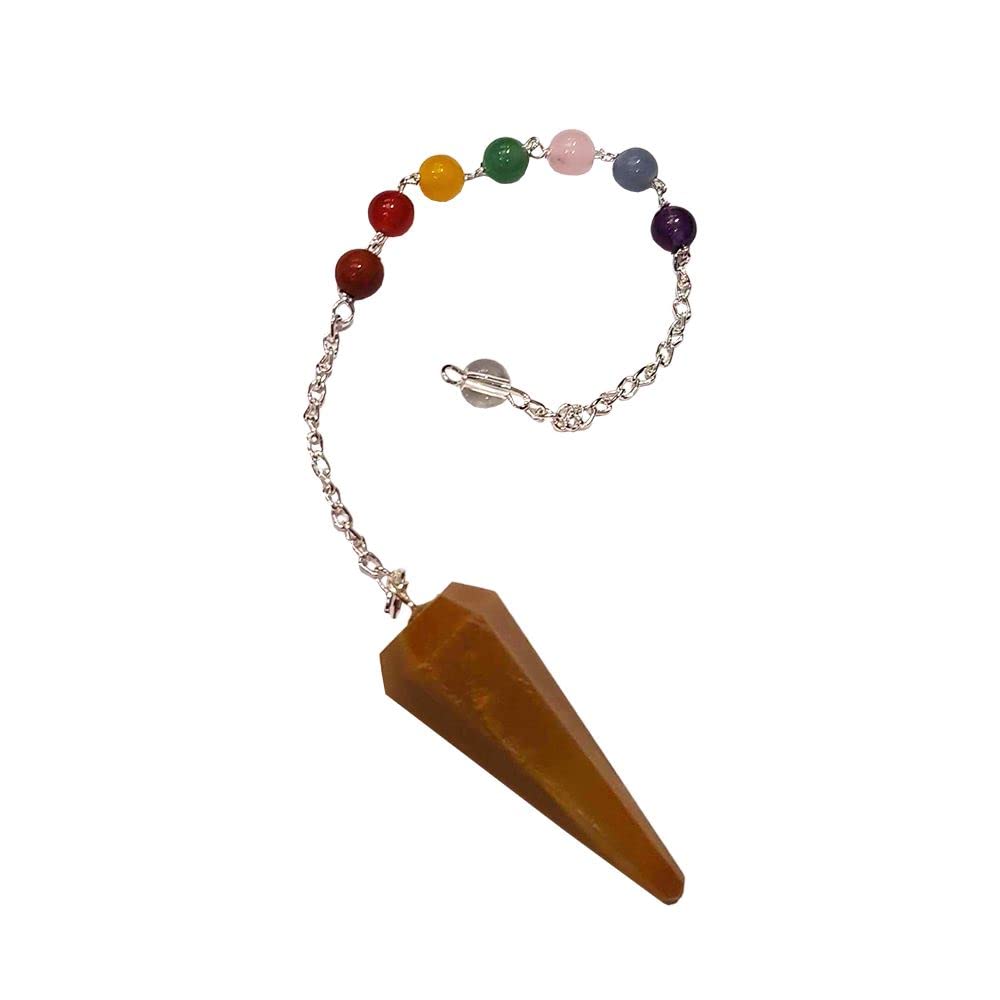 VIE Naturals Pendulum with 7 Chakra Beaded Chain, Yellow Aventurine, One