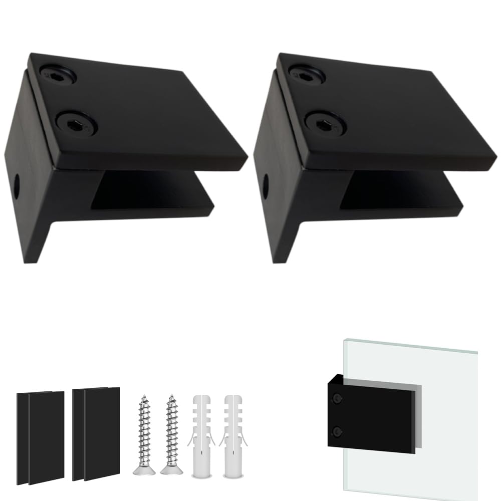 LukLoy Wall-to-Glass Glass Railing Clamp, Matte Black Stainless Steel ...