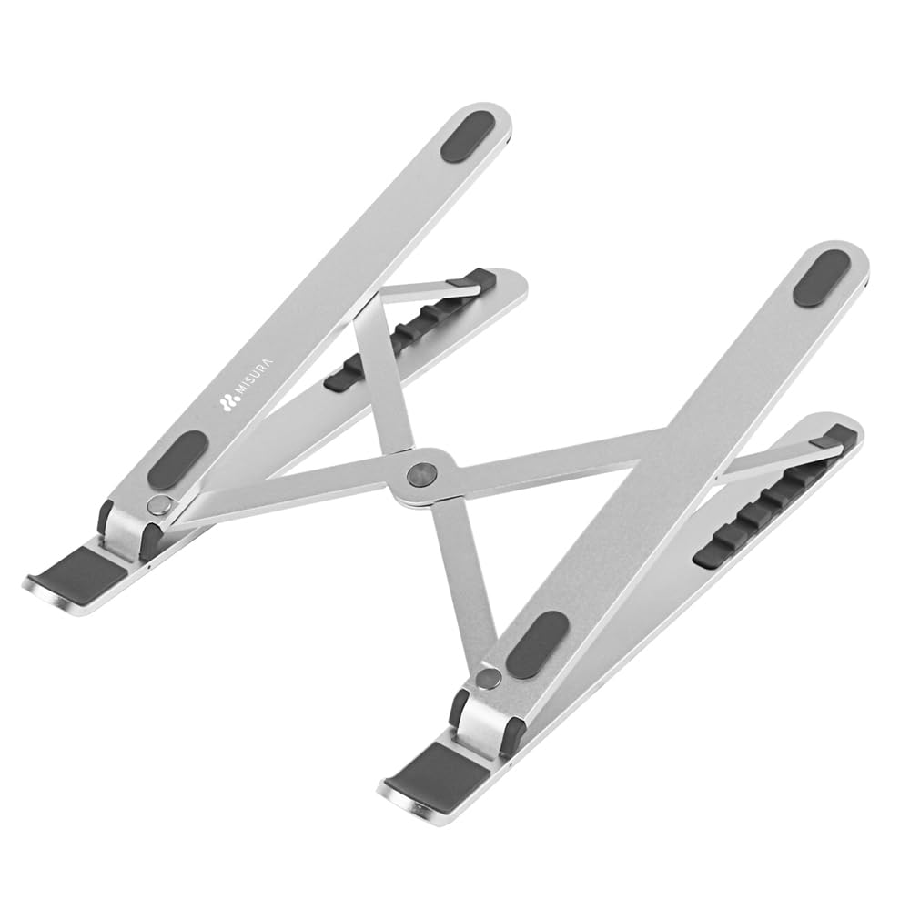 MISURA | Soporte Ergonómico Portátiles y Tablets, Plegable por Completo, 6 Posiciones de Inclinación, Aluminio y Silicona | ME12