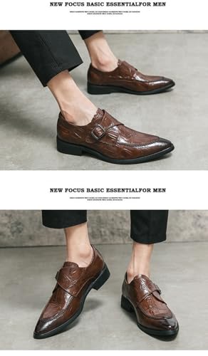 Monk Strap Shoes Men Classic Retro Formal Business Loafer Dress Shoes Lightweight Leather Slip On Comfort Wear Low Heel Pointed Plain Toe Buckle Pull-on Office Oxford Casual Elegant Wedding Footwear4