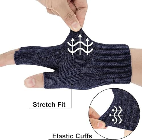 Image of Half Finger Woolen Winter Gloves for Men Women- Warm & Soft Knitted Gloves for Cold Weather