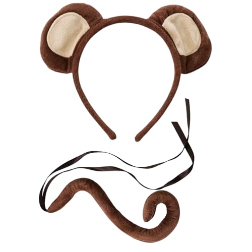 Affenkostüm Erwachsene 2-teiliges Affen Kostüm Set mit Ohren und Schwanz Fasching Kostüm Kinder und Erwachsene Karneval Verkleidung