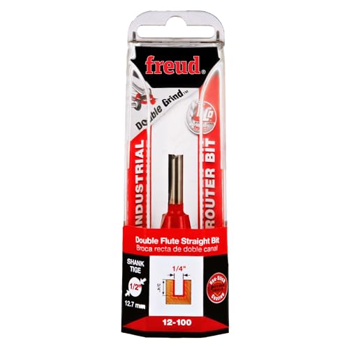Image of Freud 12-100: 1 /4 inch (dia.) Double Flute Straight Bit with 1 /2 inch shank, 2-3 /8 inch overall length, Red