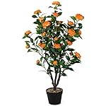 Goplus 40” Artificial Camellia Tree, Flower Plants Artificial Tree, Faux Floral Plant Blooming Tree in Cement Pot, Greenery Potted Plant for Indoor Outdoor Office Home Porch Decor, Free Maintenance