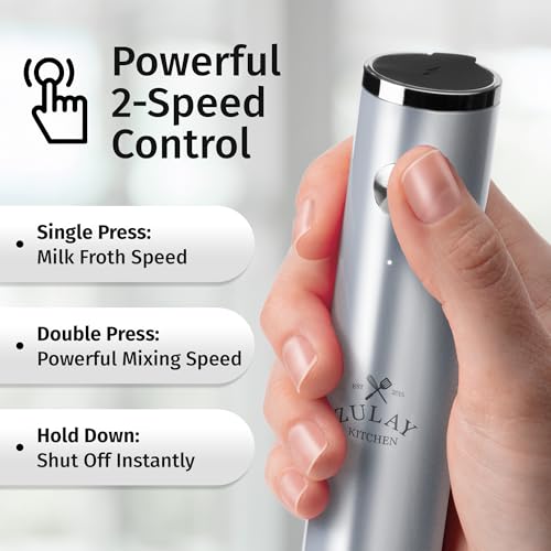 Image of Zulay Kitchen Rechargeable Milk Frother Handheld - Frother Wand, Drink Mixer, Electric Whisk Frother, for Cappuccinos, Matcha & Protein Powder - Lux 4 Whisk 2 Speed Waterproof 2000mAh Silver