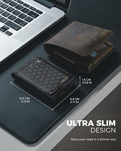 Image of VULKIT Minimalist Wallet for Men Pop Up Credit Card Holder Slim Tactical Bifold Wallets RFID Blocking Magnetic Closure with Gift Box, Black Grid, slim, Minimalist