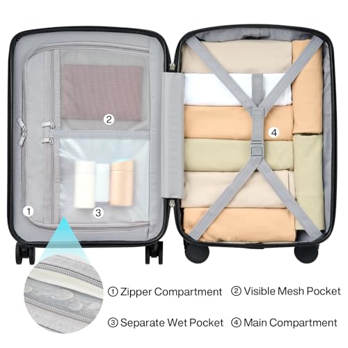 Hanke 20 Inch Hard Shell Suitcases with Spinner Wheels, Lightweight Carry On Luggage 22x14x9 Airline Approved Built-in TSA Lock, Durable Suitcase Rolling Luggage Carry-On Bag(Jet Black)4