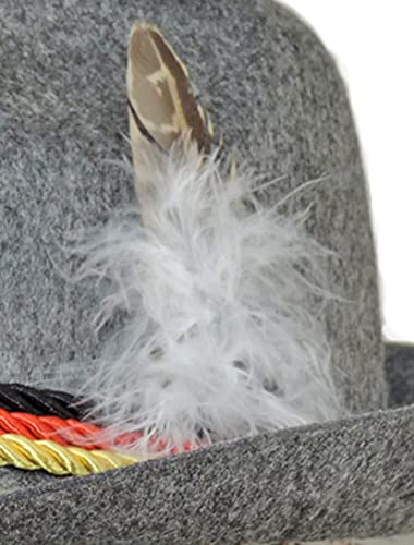 Grey Felt Alpine Oktoberfest German Bavarian Costume Hat W/Feather (Dark Grey) #TOP4