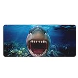 PJHEQOXE Professional Grade Shark Attack Desk Mat -Gaming Mouse Pad with Realistic Predator Design, Waterproof PU Surface & Anti-Slip Base for PC Gaming/Streaming Setup (35.4x15.7 Inch)