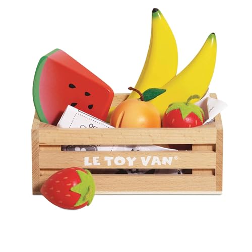 Image of Le Toy Van Honeybake Collection Fruits '5 A Day' Food Crate Premium Wooden Toys for Kids Ages 3 Years & Up