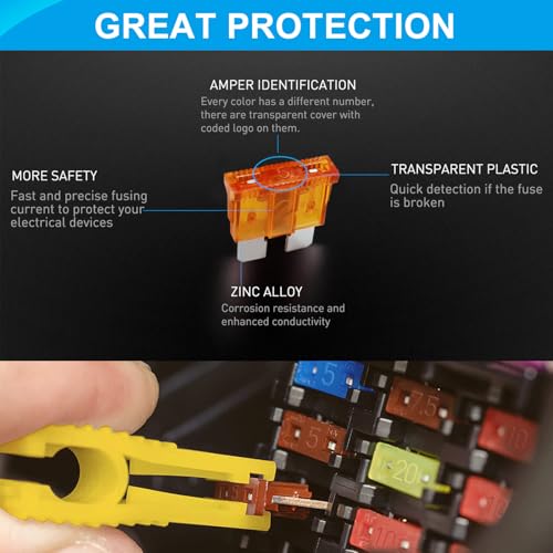 Image of Nilight 10 pcs Regular Standard Blade Fuse Assortment Kit | 5A 5AMP APR ATO ATC Fuses Circuit Protection Replacement for Trucks RV Boats Automotive Cars