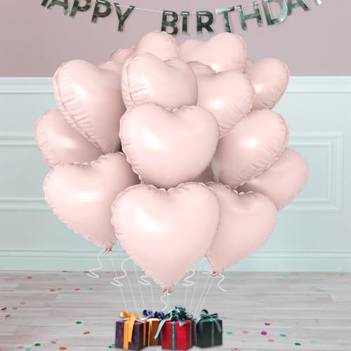 Image of Pink Heart Ballloons,18 Inch Pastel Pink Foil Love Heart Shaped Balloons 12Pcs Baby Pink love balloon for Anniversary Wedding Engagement Birthday Party Baby Shower Decorations