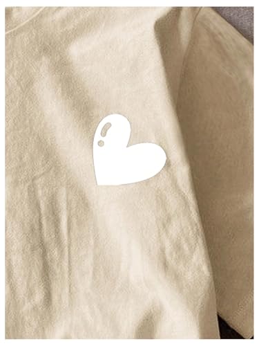 Image of RoseSeek Girl's Heart Print Drop Shoulder T Shirt Casual Short Sleeve Crew Neck Graphic Tee Tops