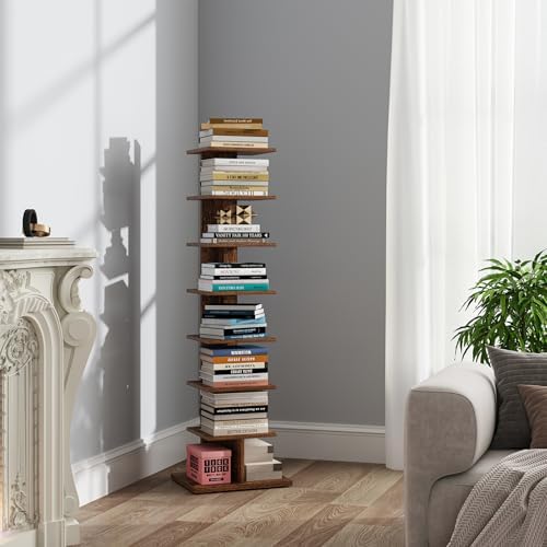 TUTOTAK Narrow Bookshelf, 8-Tier Bookcase, Spine Book Shelf for S...