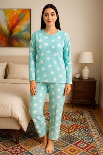 Image of CAMEY Womens Winter Full Sleeve Top and Pajama Pants Regular Fit Night Suit Round Neck Top and Pyjama Set Ladies Night Dress